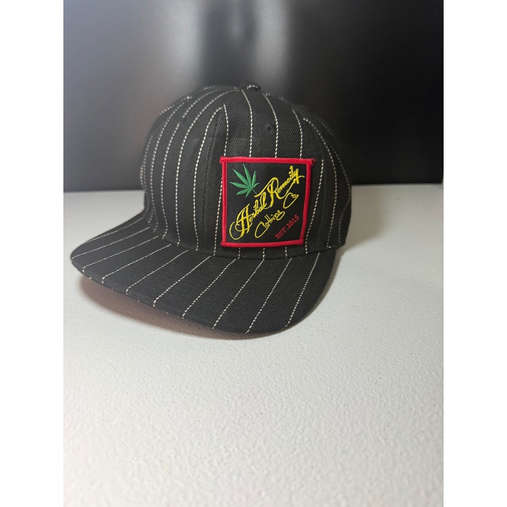 Herbal Remedy Clothing Co Black Pinstripe Snapback Hat Flat Brim Est 2015 Cap